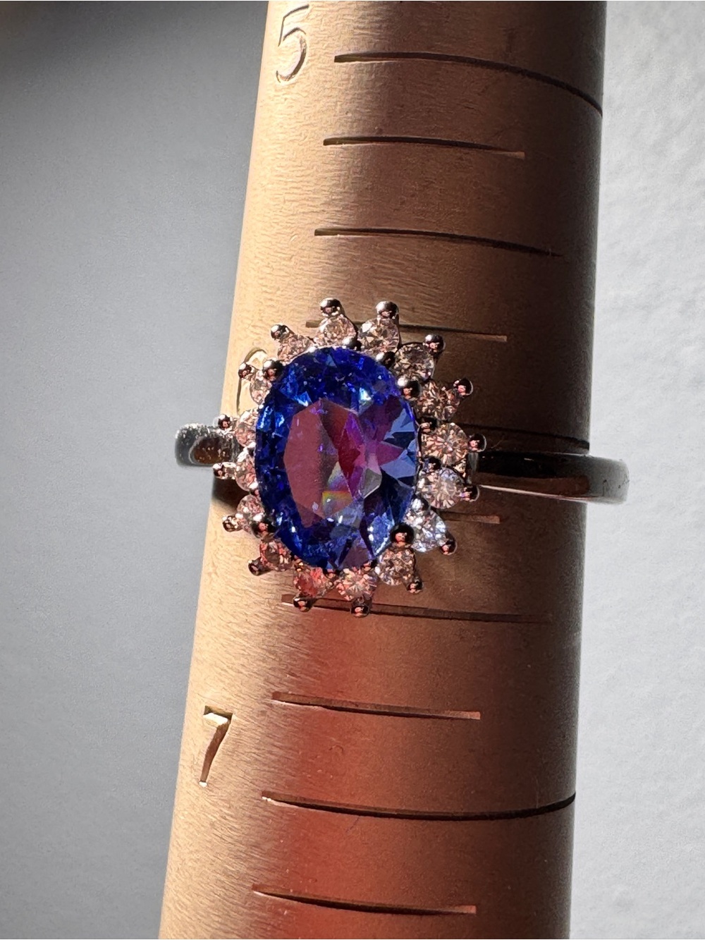 Classic Blue Oval Halo Ring by